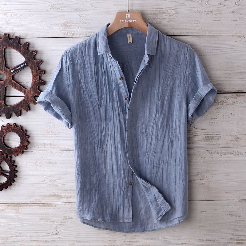 Mykonos Solid Color Retro Distressed Linen Shirt