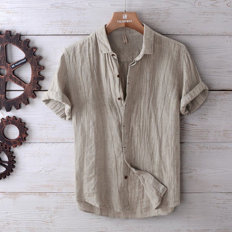 Mykonos Solid Color Retro Distressed Linen Shirt