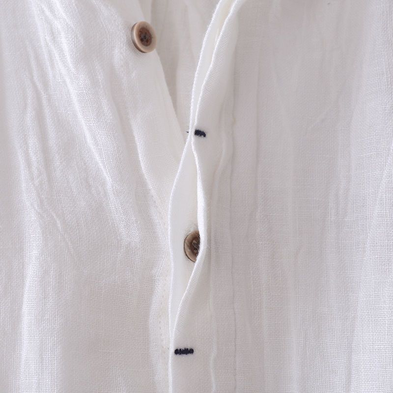 Mykonos Solid Color Retro Distressed Linen Shirt