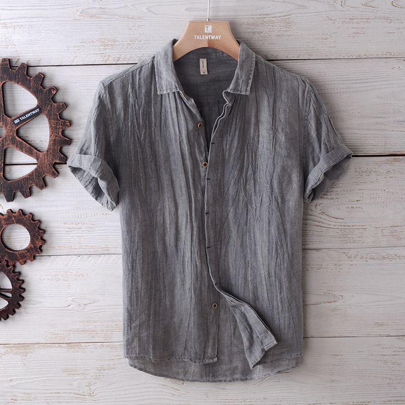 Mykonos Solid Color Retro Distressed Linen Shirt